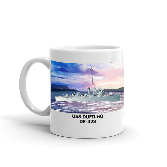 USS Dufilho DE-423 Coffee Cup Mug Left Handle