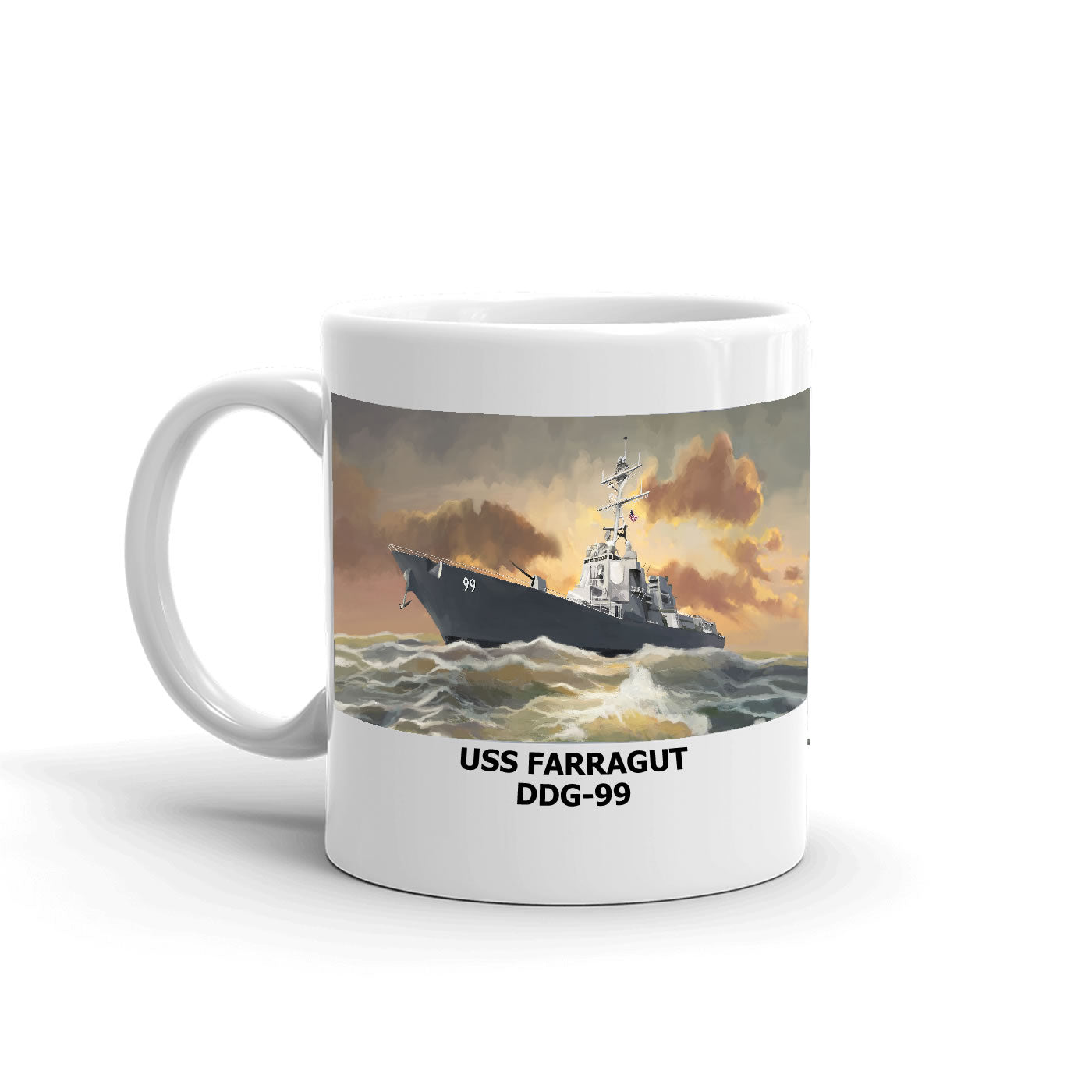 USS Farragut DDG-99 Coffee Cup Mug Left Handle