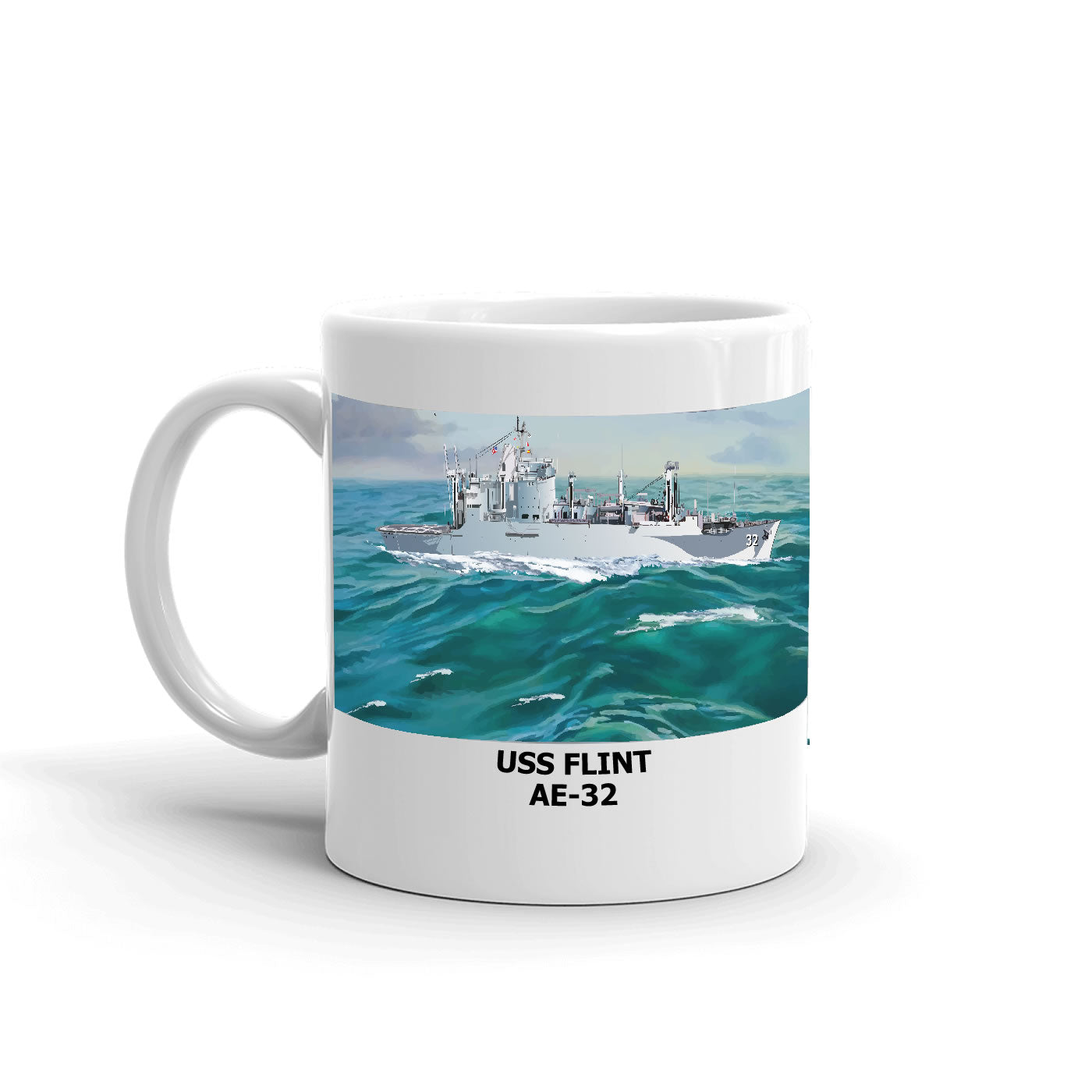 USS Flint AE-32 Coffee Cup Mug Left Handle