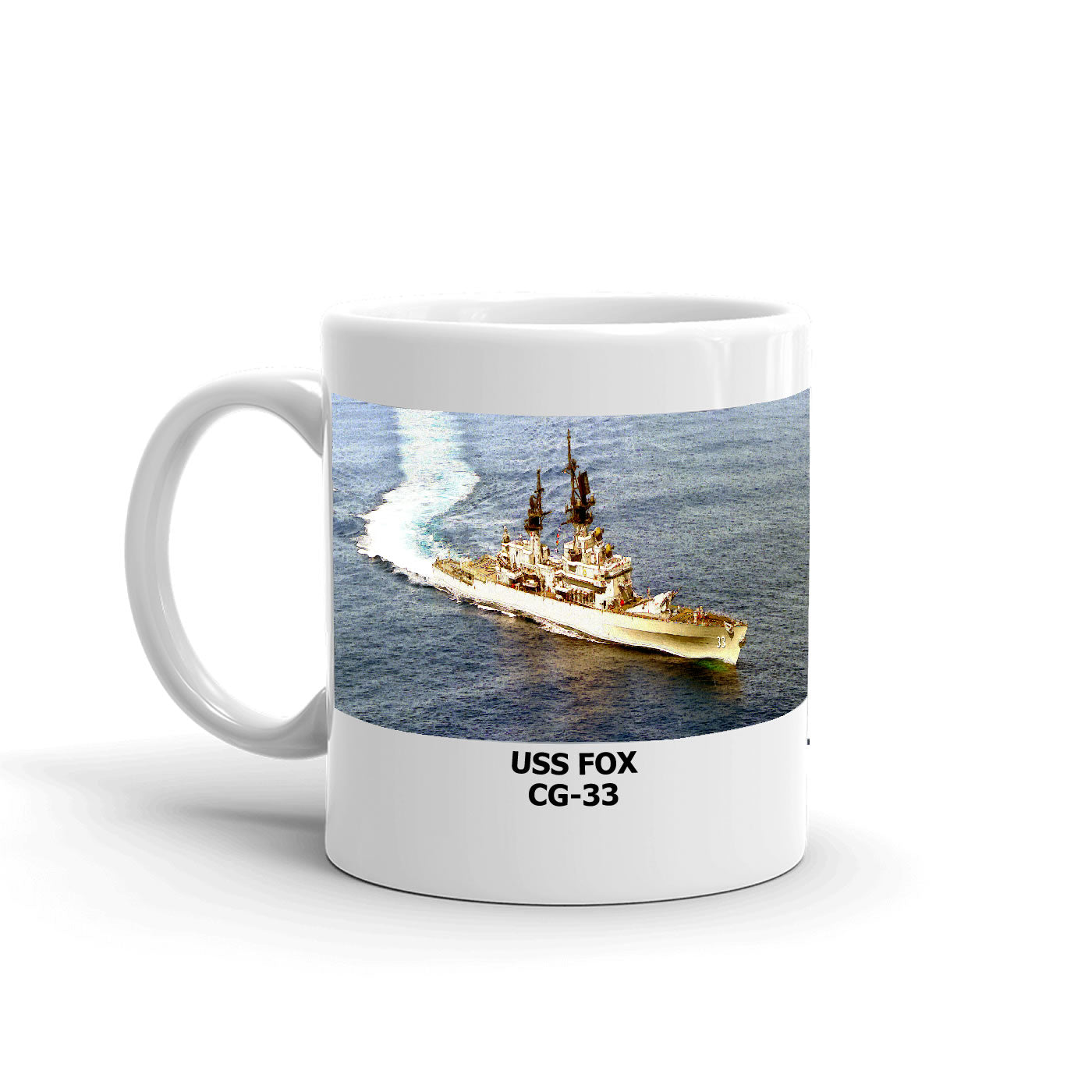 USS Fox CG-33 Coffee Cup Mug Left Handle