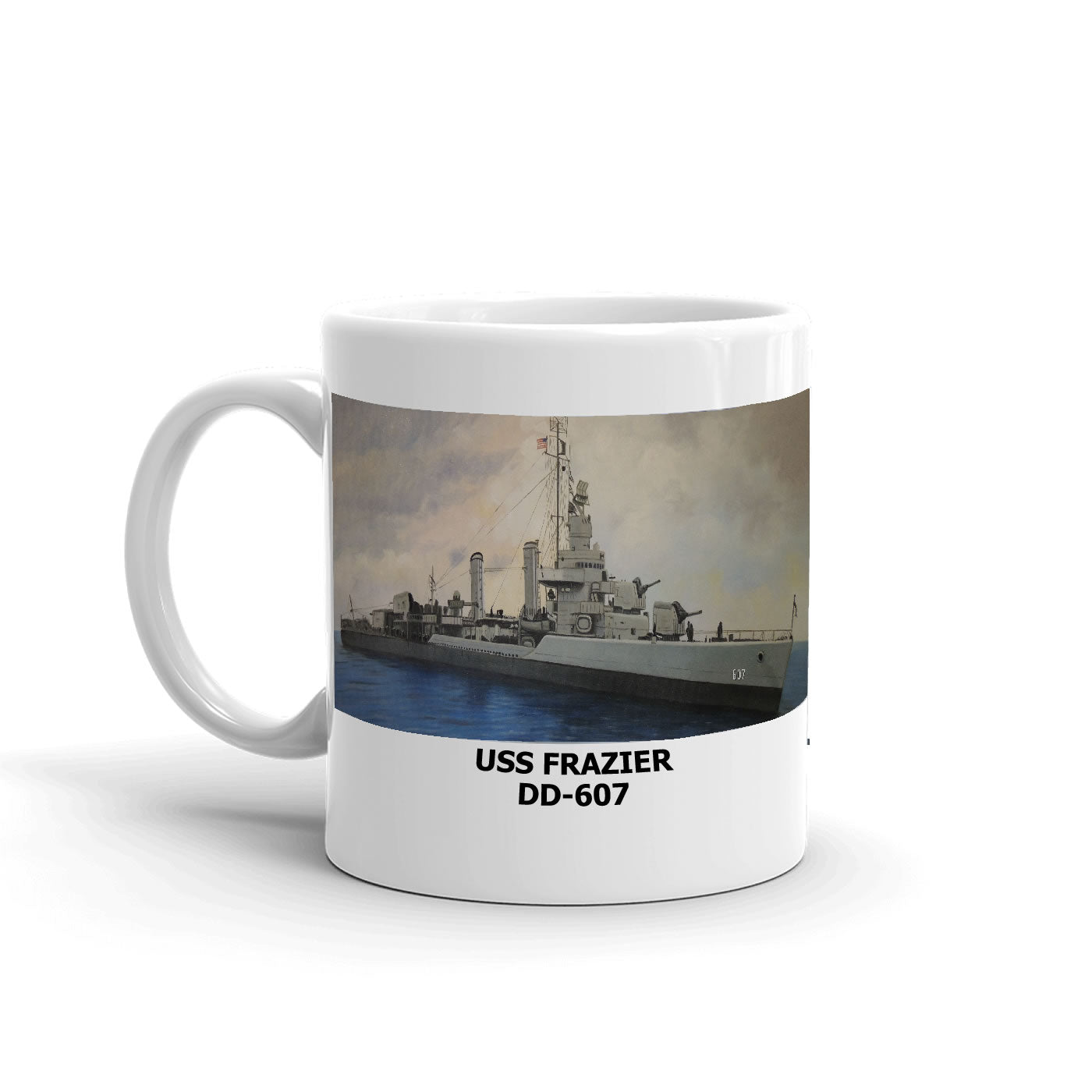 USS Frazier DD-607 Coffee Cup Mug Left Handle
