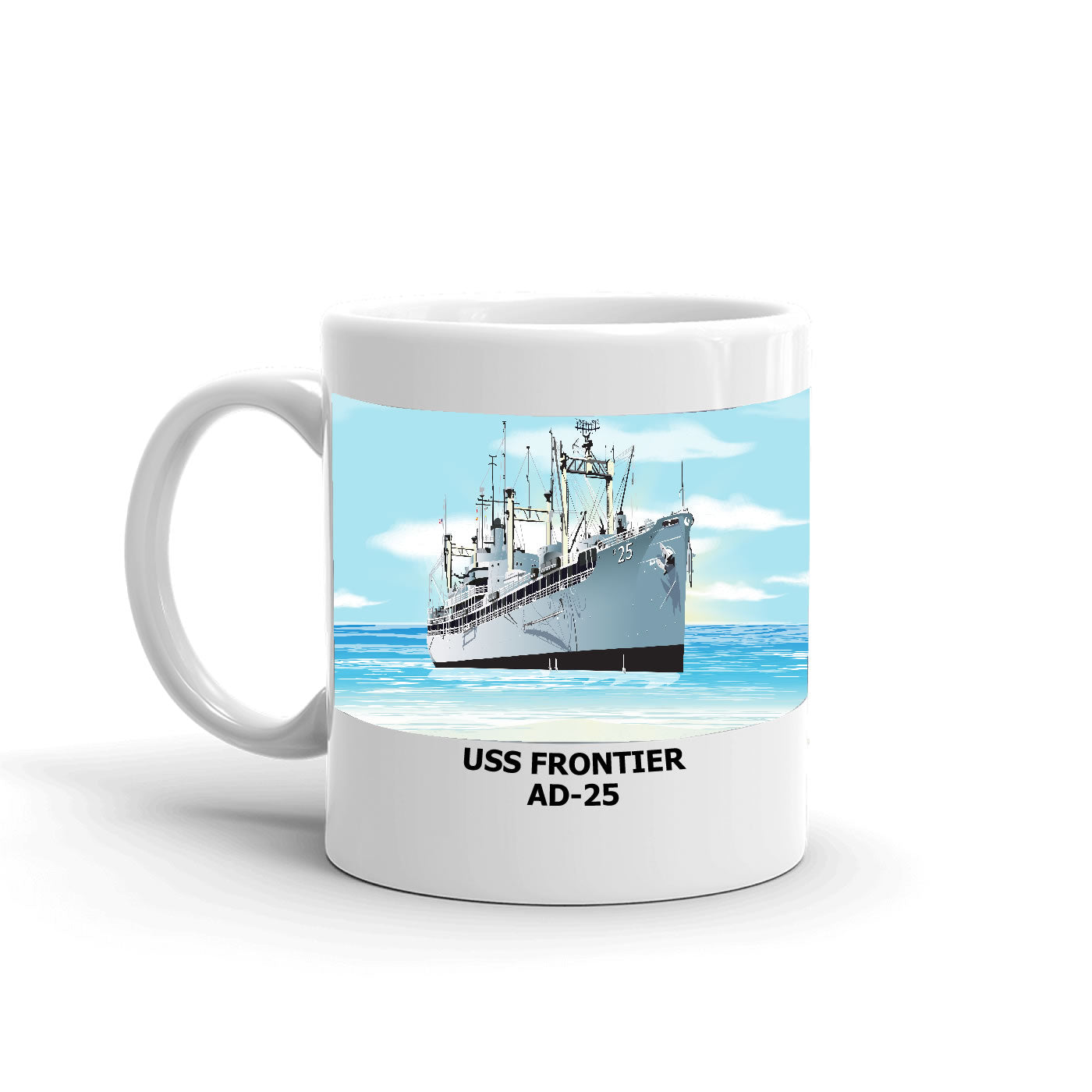 USS Frontier AD-25 Coffee Cup Mug Left Handle