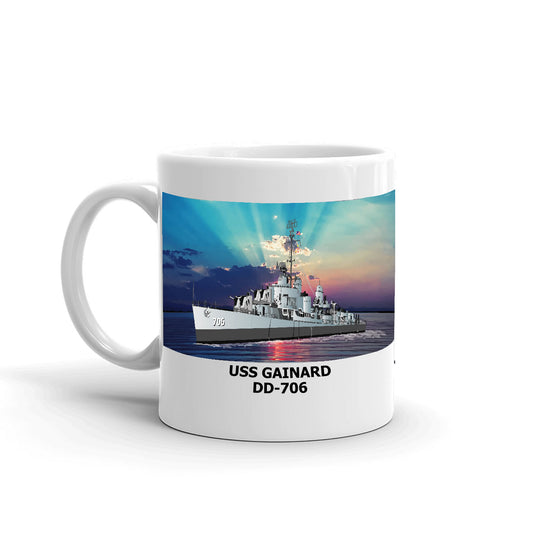 USS Gainard DD-706 Coffee Cup Mug Left Handle