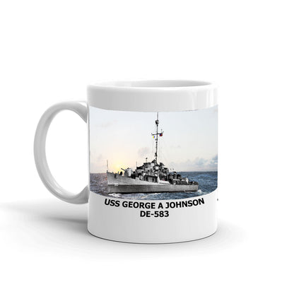 USS George A Johnson DE-583 Coffee Cup Mug Left Handle