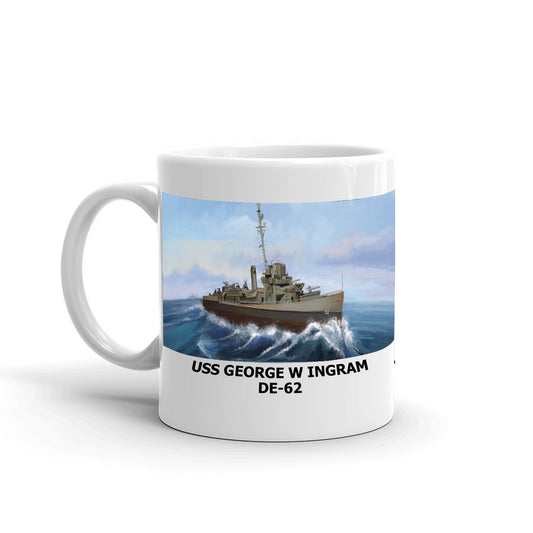USS George W Ingram DE-62 Coffee Cup Mug Left Handle