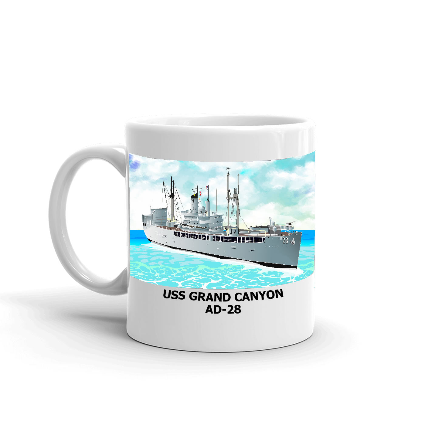 USS Grand Canyon AD-28 Coffee Cup Mug Left Handle