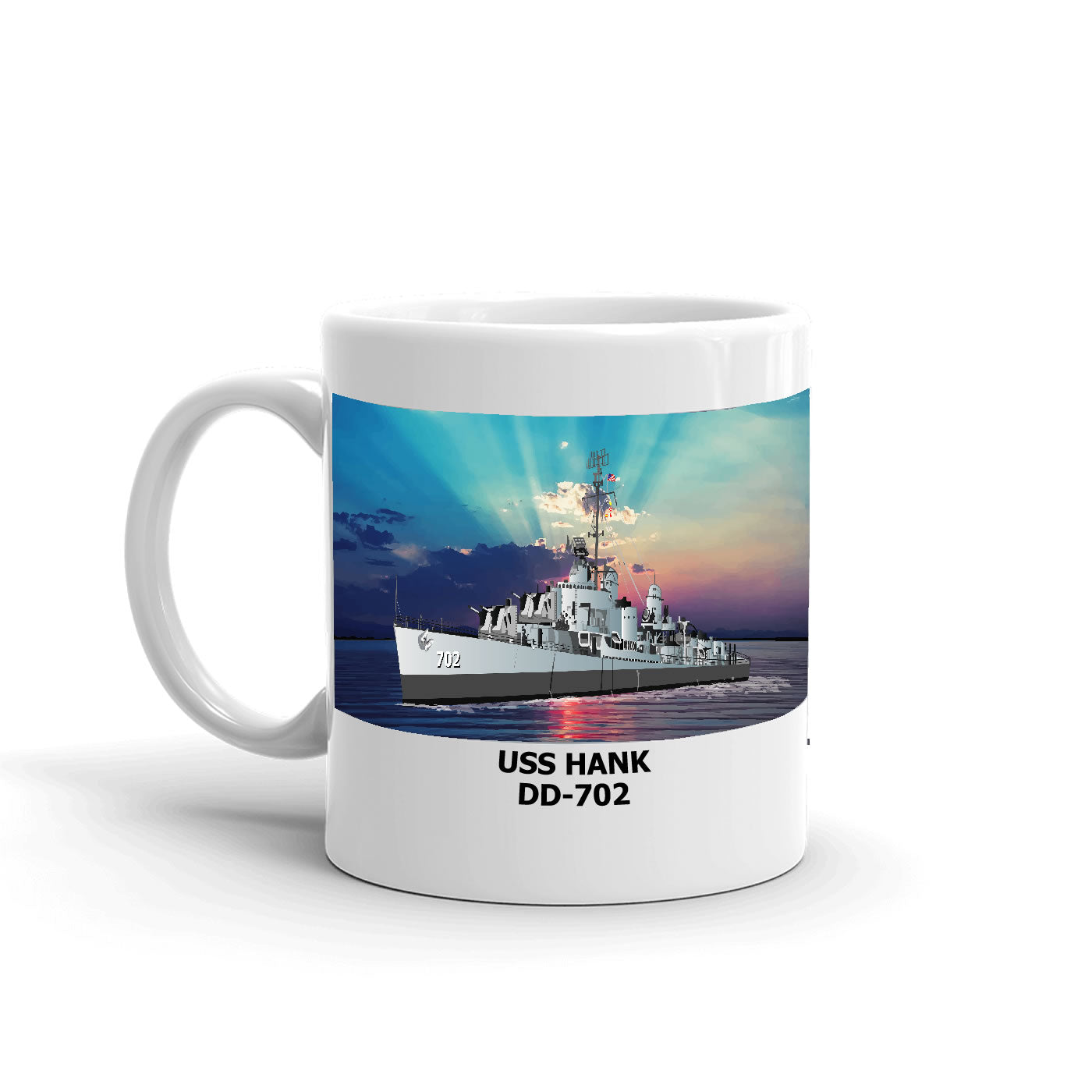 USS Hank DD-702 Coffee Cup Mug Left Handle
