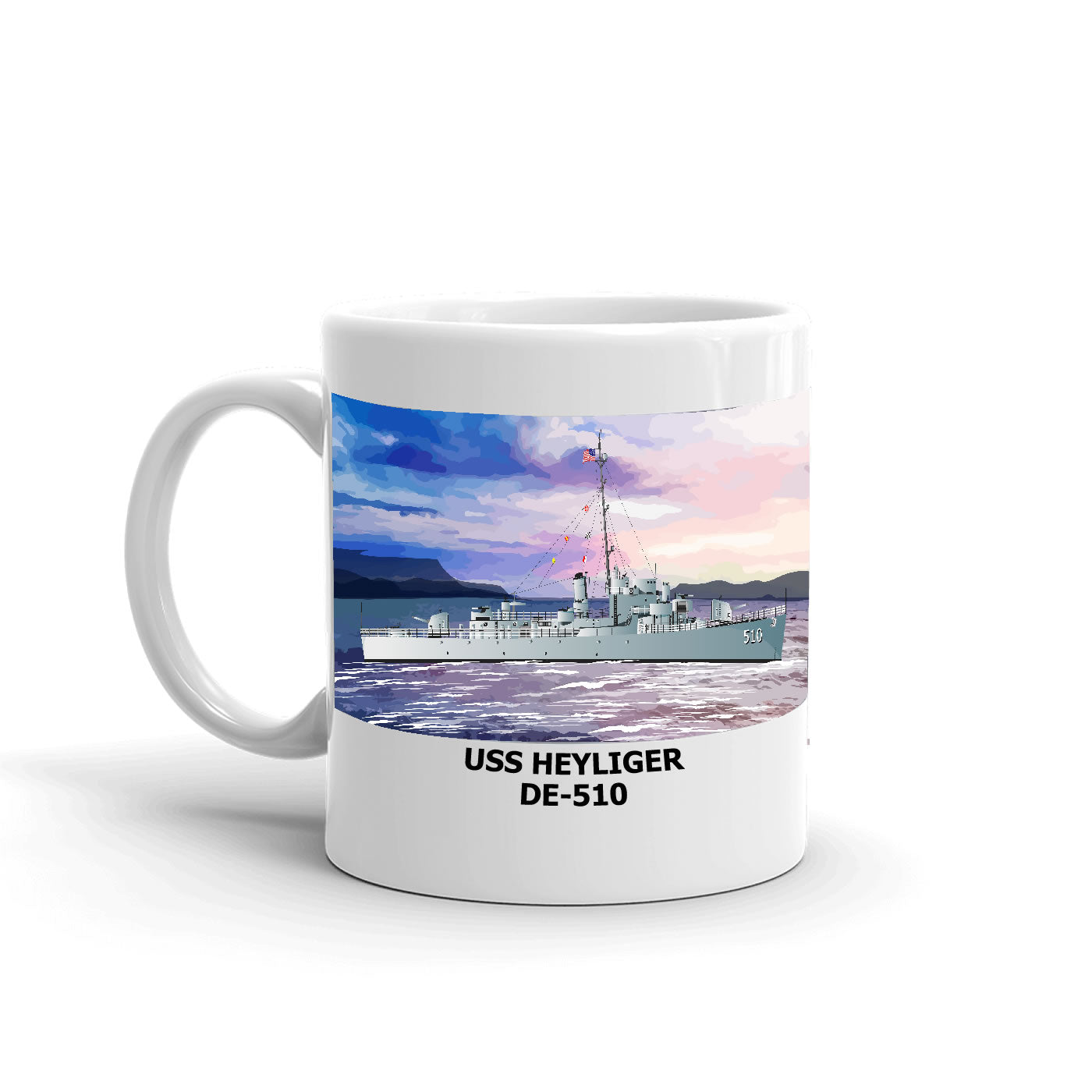 USS Heyliger DE-510 Coffee Cup Mug Left Handle