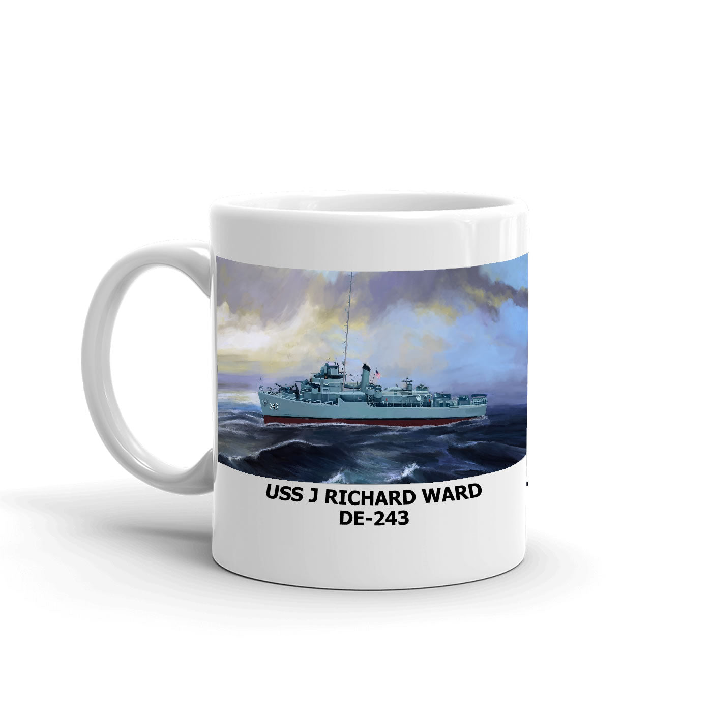 USS J Richard Ward DE-243 Coffee Cup Mug Left Handle