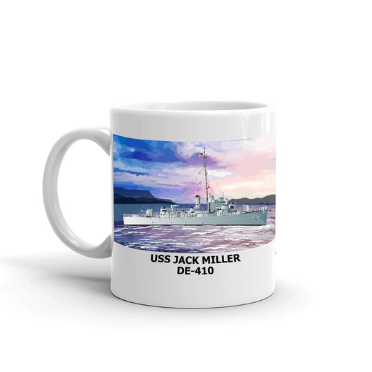 USS Jack Miller DE-410 Coffee Cup Mug Left Handle