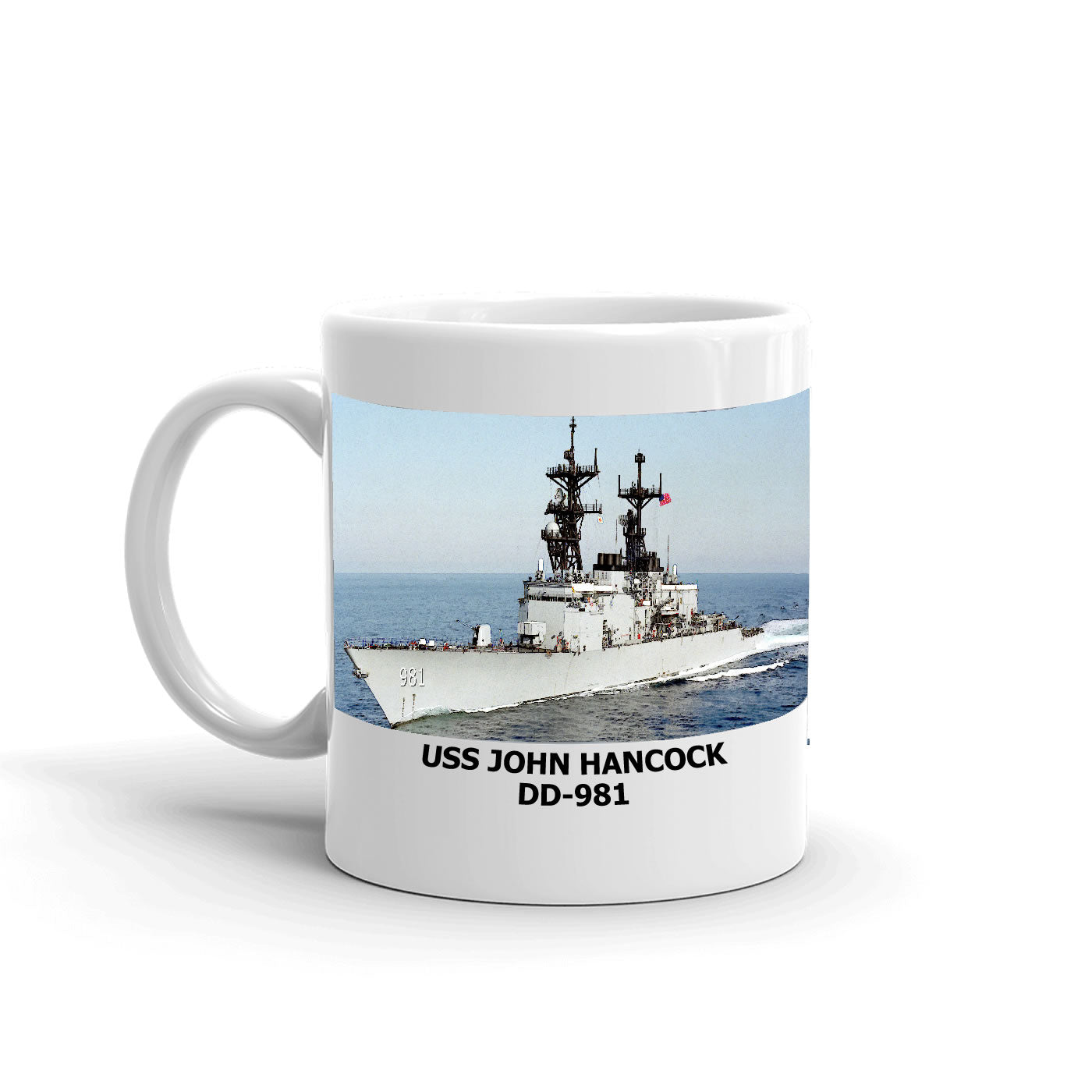 USS John Hancock DD-981 Coffee Cup Mug Left Handle