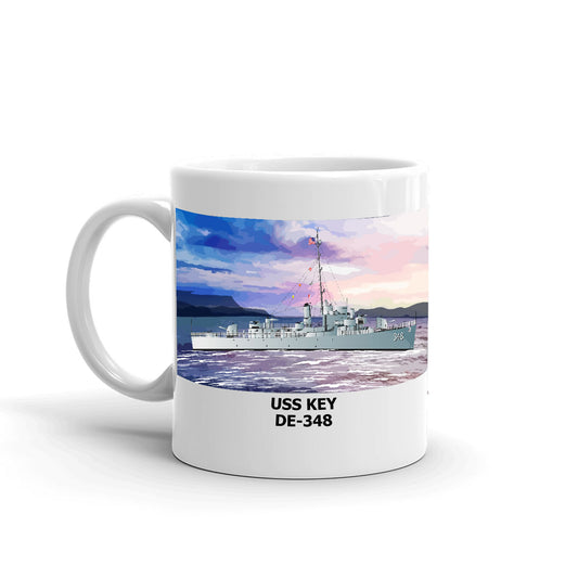 USS Key DE-348 Coffee Cup Mug Left Handle