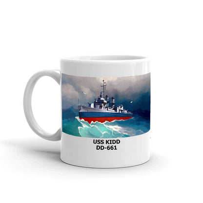 USS Kidd DD-661 Coffee Cup Mug Left Handle