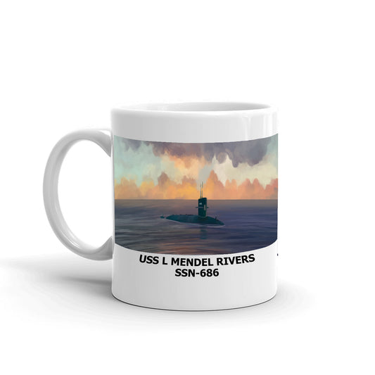 USS L Mendel Rivers SSN-686 Coffee Cup Mug Left Handle