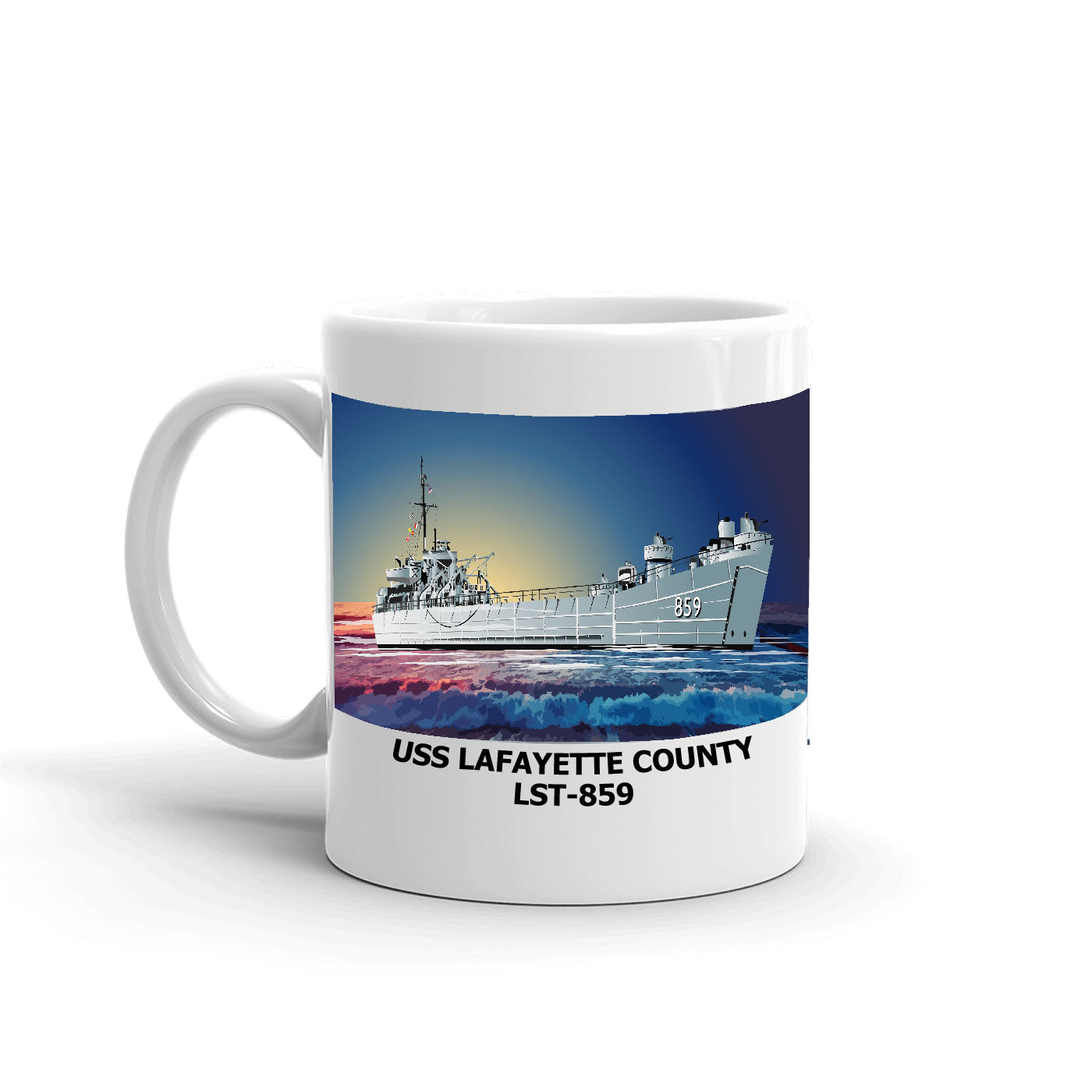 USS Lafayette County LST-859 Coffee Cup Mug Left Handle