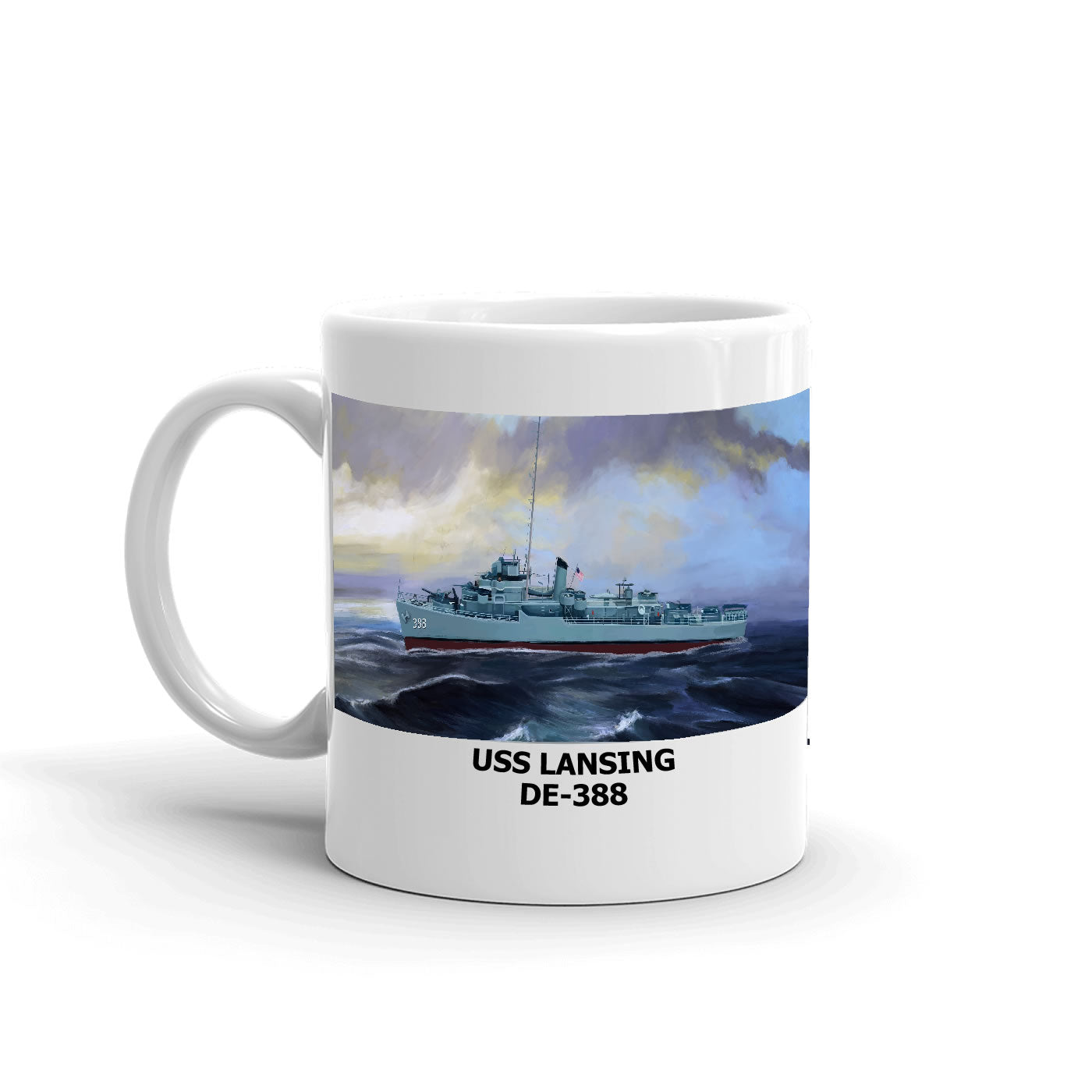 USS Lansing DE-388 Coffee Cup Mug Left Handle