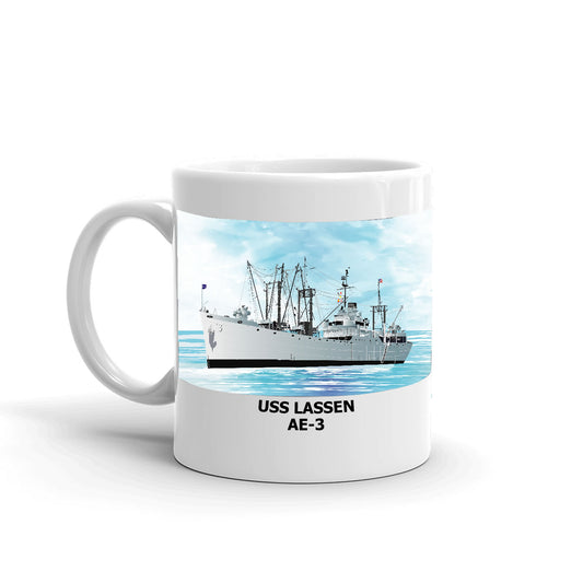 USS Lassen AE-3 Coffee Cup Mug Left Handle