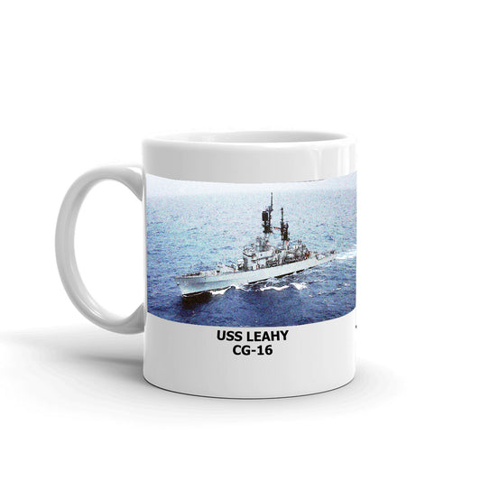 USS Leahy CG-16 Coffee Cup Mug Left Handle