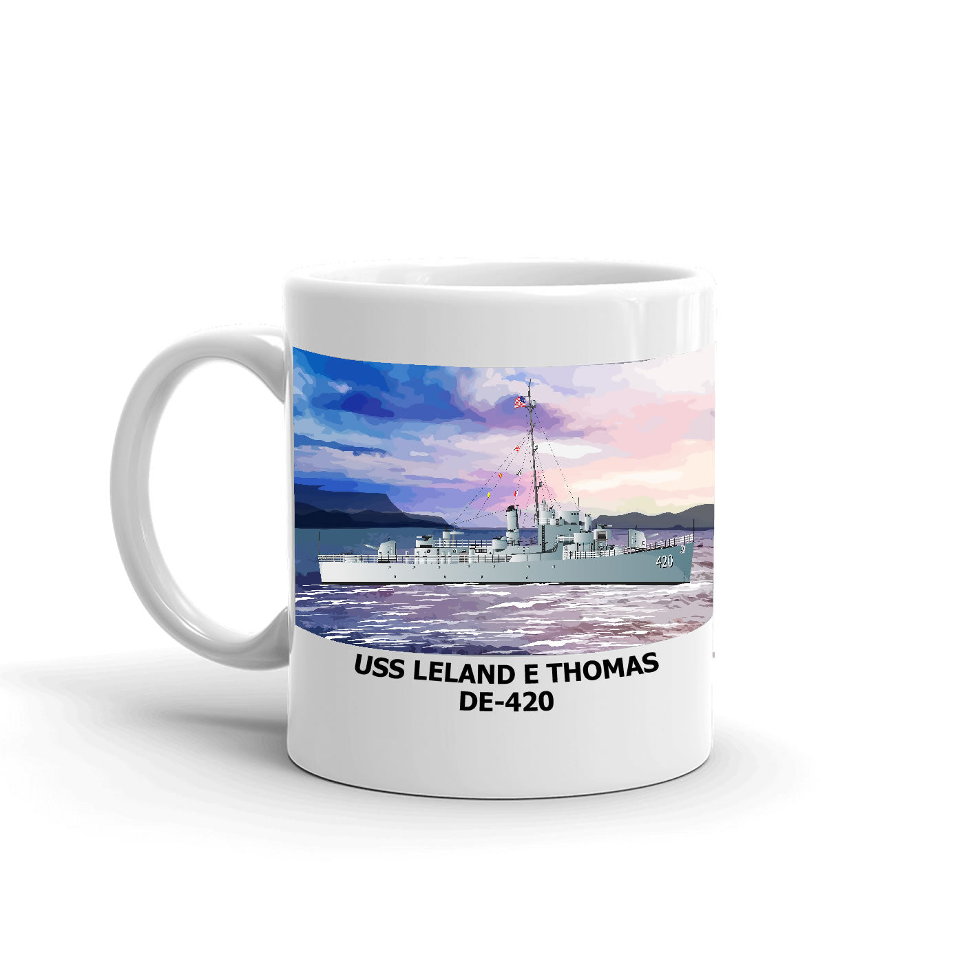 USS Leland E Thomas DE-420 Coffee Cup Mug Left Handle
