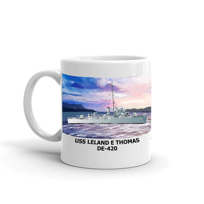 USS Leland E Thomas DE-420 Coffee Cup Mug Left Handle