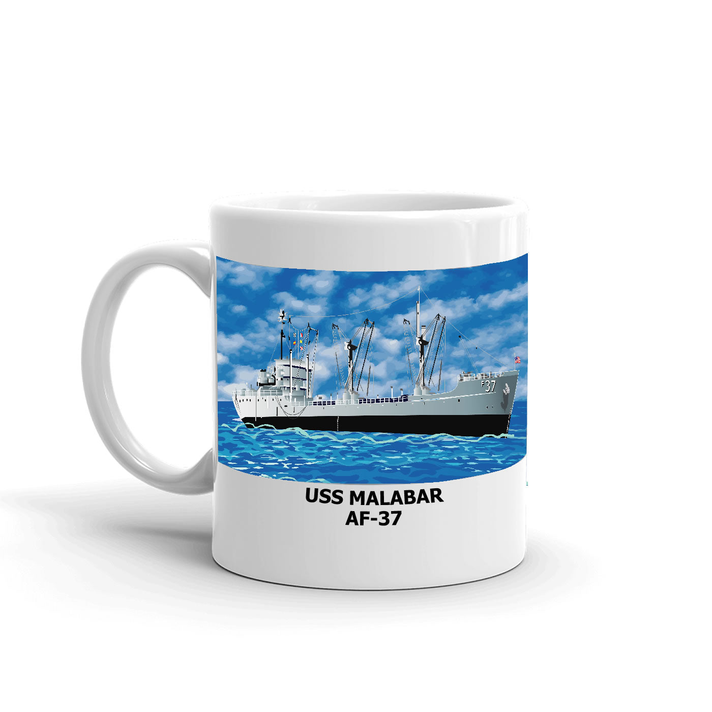 USS Malabar AF-37 Coffee Cup Mug Left Handle