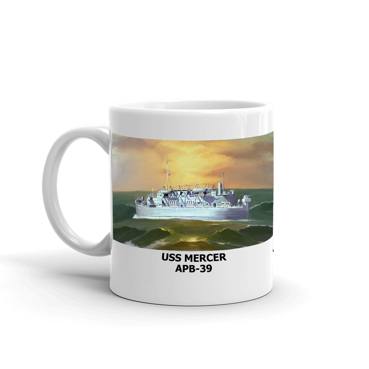 USS Mercer APB-39 Coffee Cup Mug Left Handle