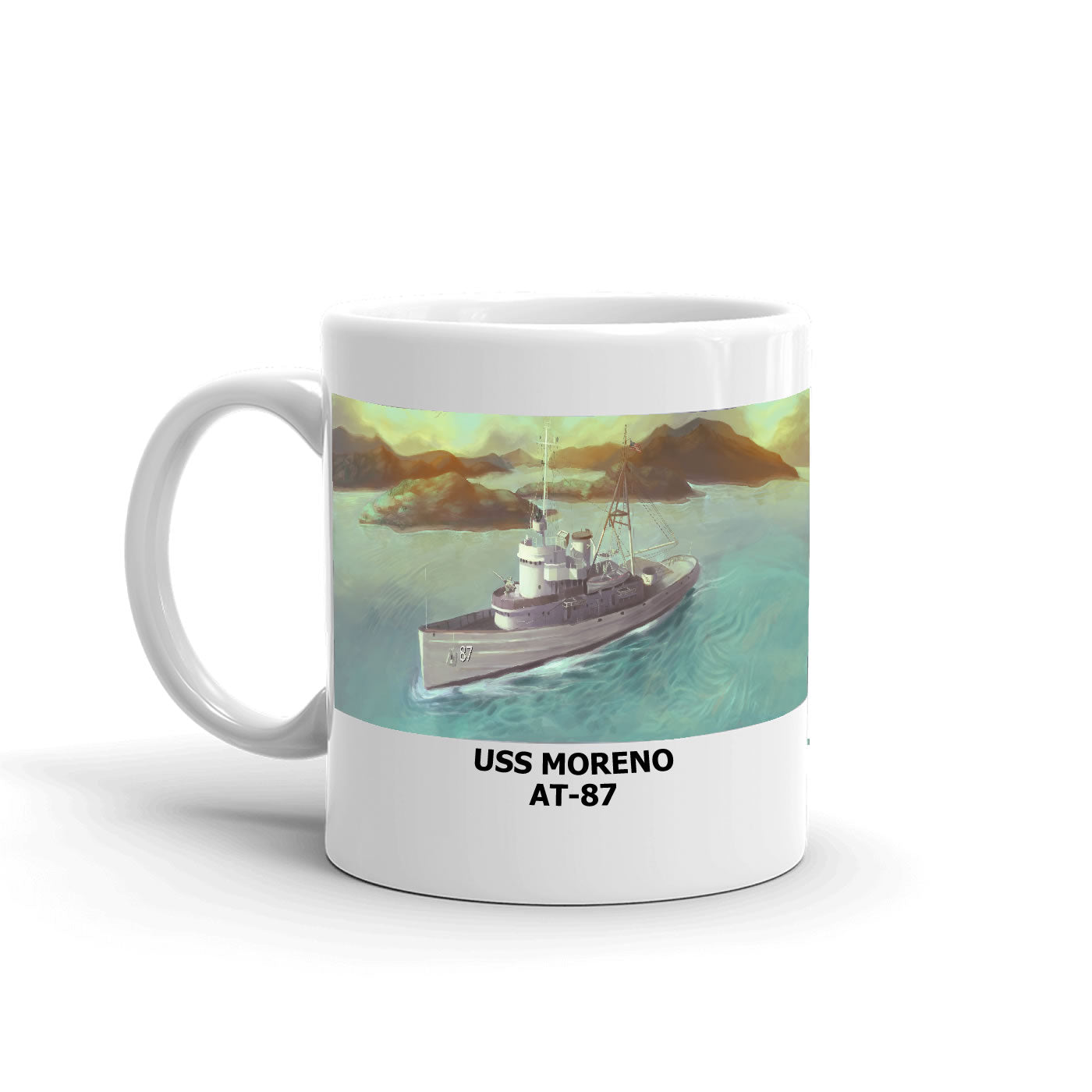 USS Moreno AT-87 Coffee Cup Mug Left Handle