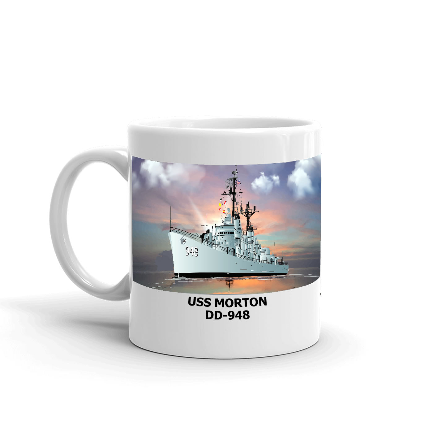 USS Morton DD-948 Coffee Cup Mug Left Handle