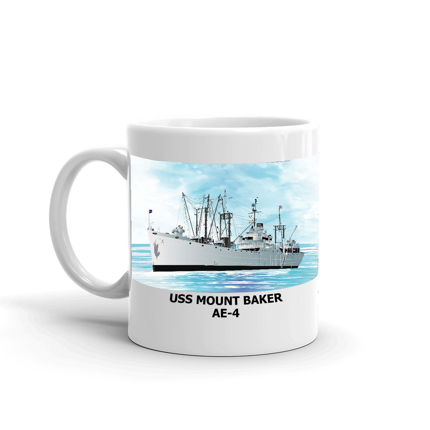 USS Mount Baker AE-4 Coffee Cup Mug Left Handle