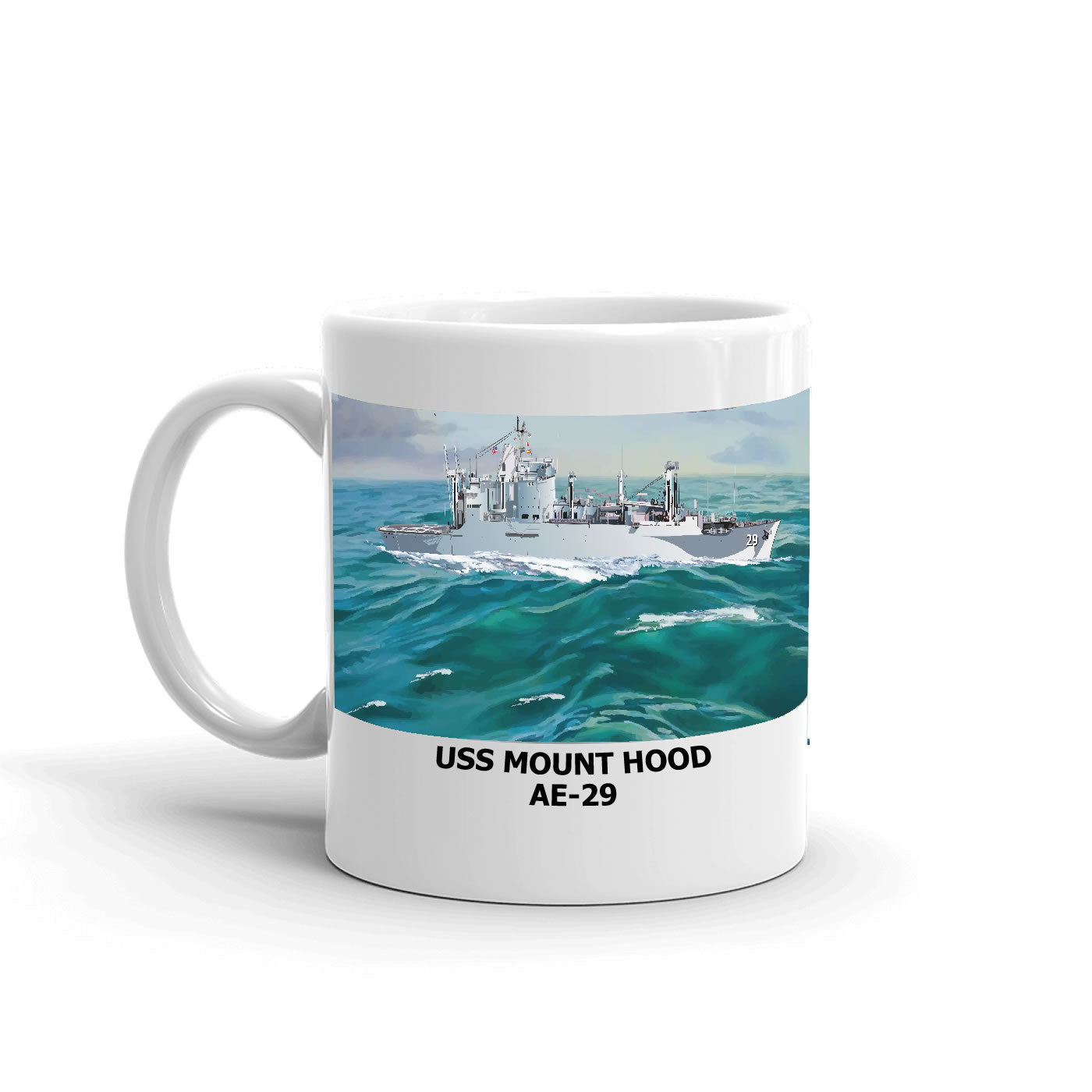 USS Mount Hood AE-29 Coffee Cup Mug Left Handle