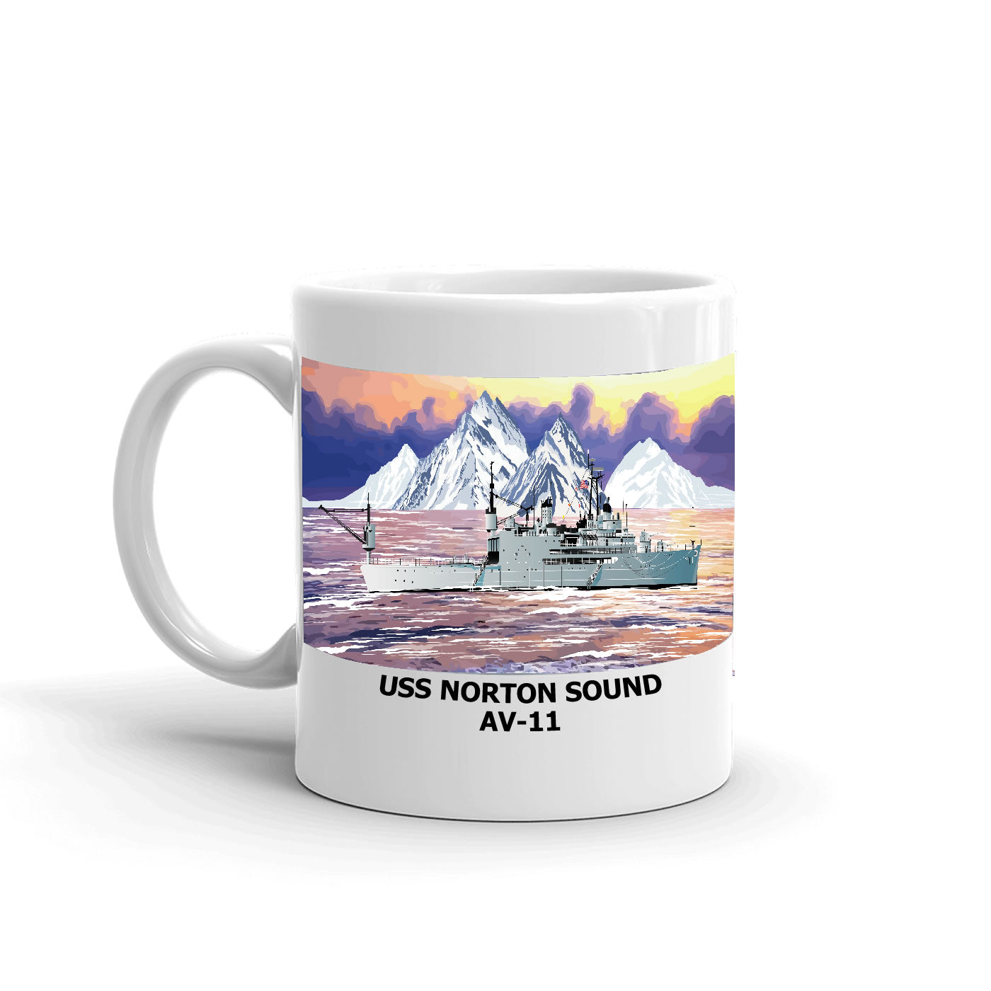 USS Norton Sound AV-11 Coffee Cup Mug Left Handle