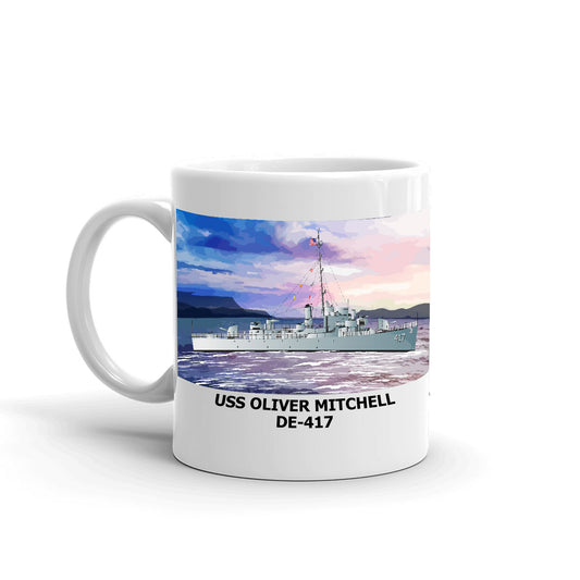 USS Oliver Mitchell DE-417 Coffee Cup Mug Left Handle