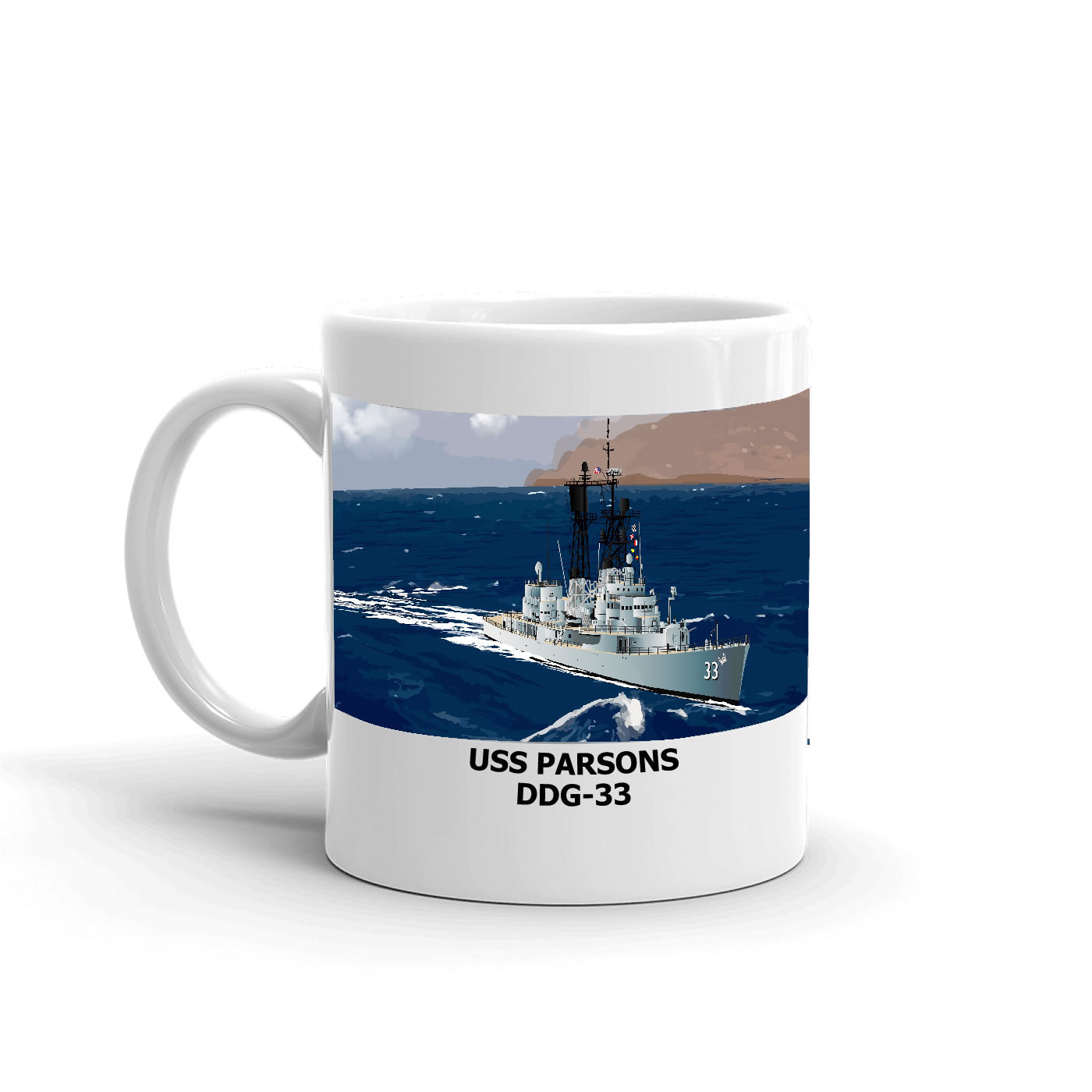 USS Parsons DDG-33 Coffee Cup Mug Left Handle