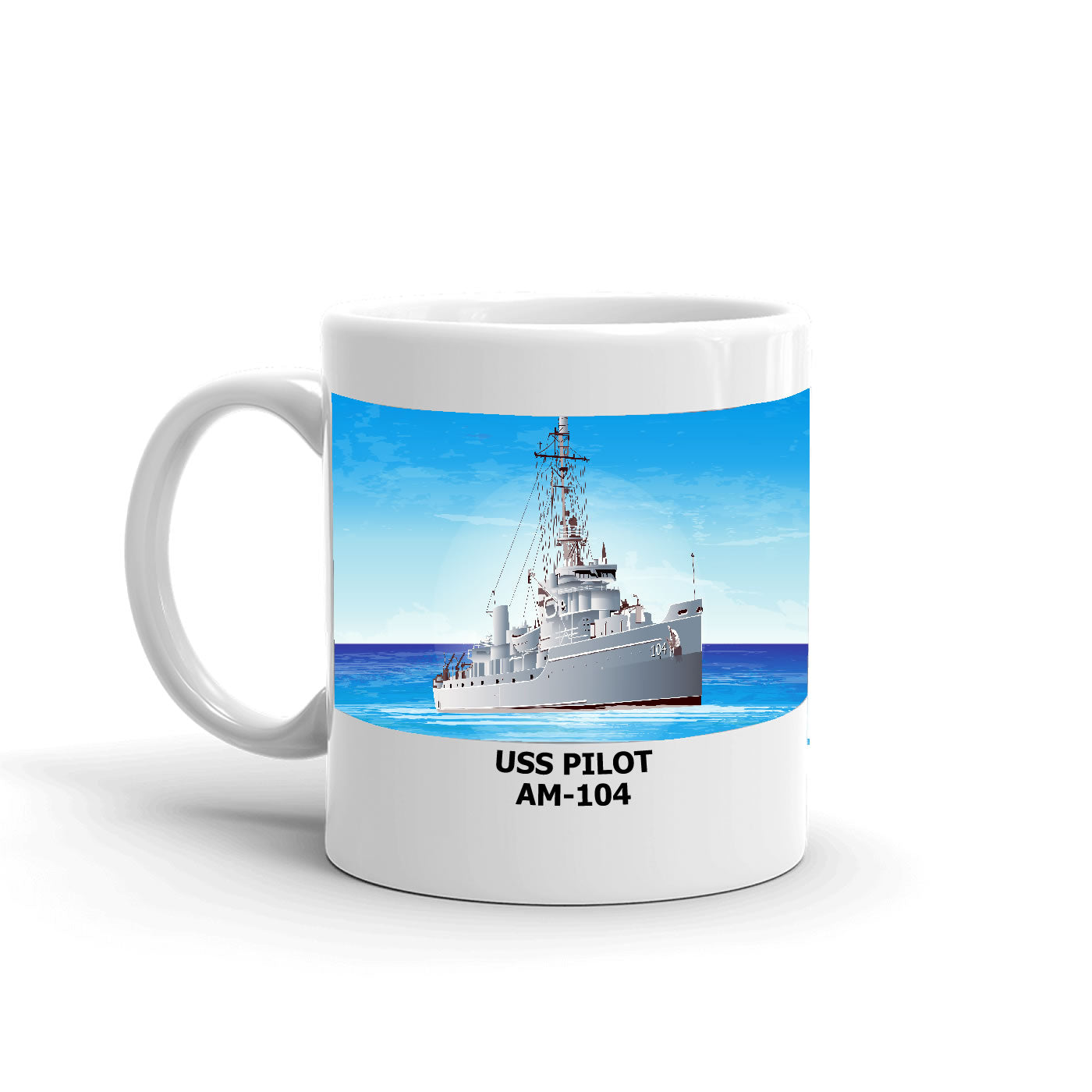 USS Pilot AM-104 Coffee Cup Mug Left Handle