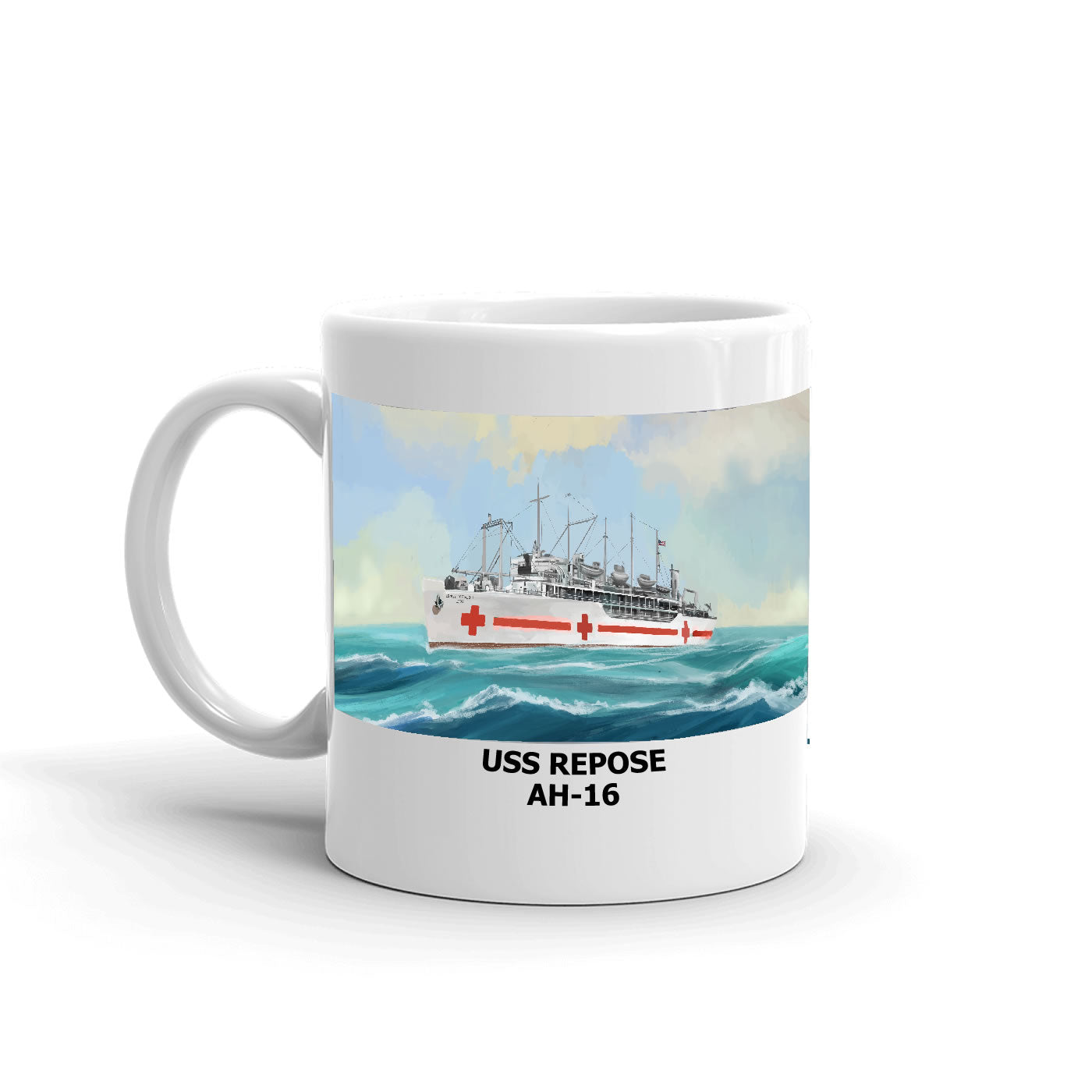 USS Repose AH-16 Coffee Cup Mug Left Handle