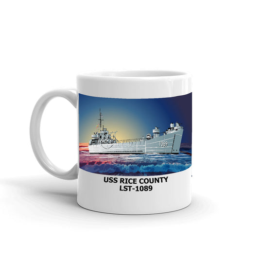 USS Rice County LST-1089 Coffee Cup Mug Left Handle