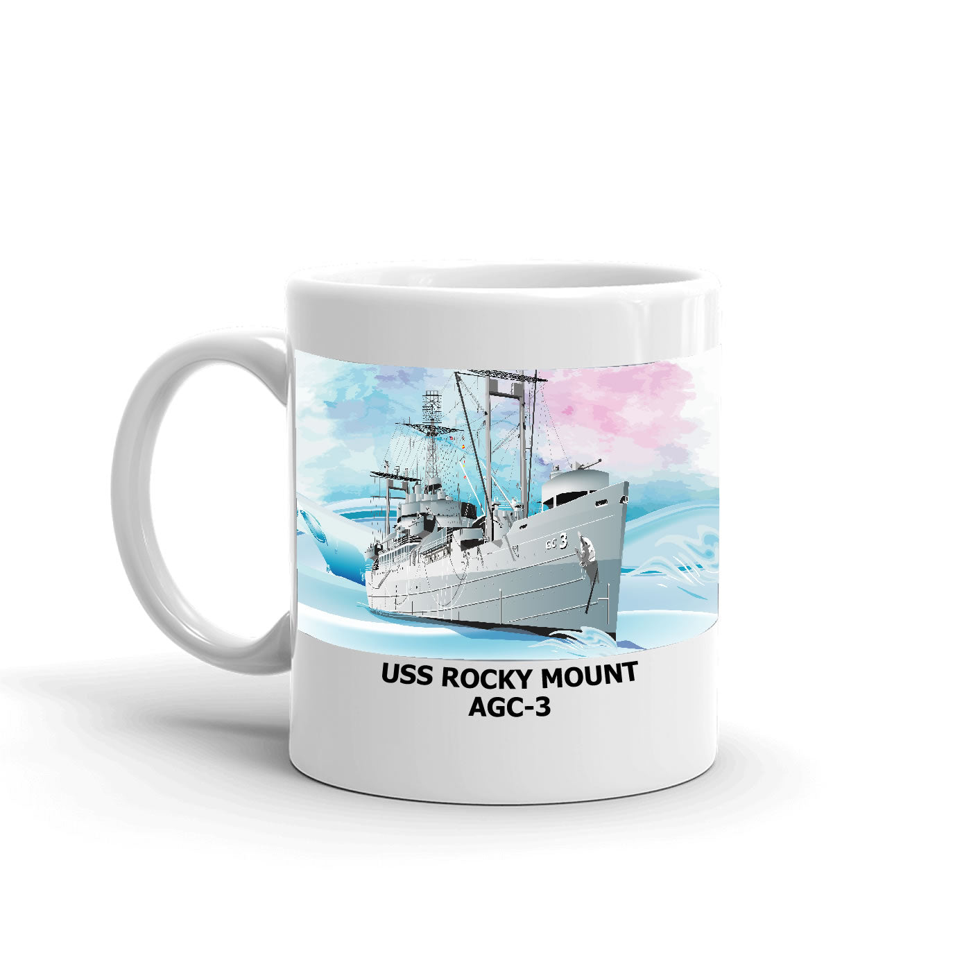 USS Rocky Mount AGC-3 Coffee Cup Mug Left Handle