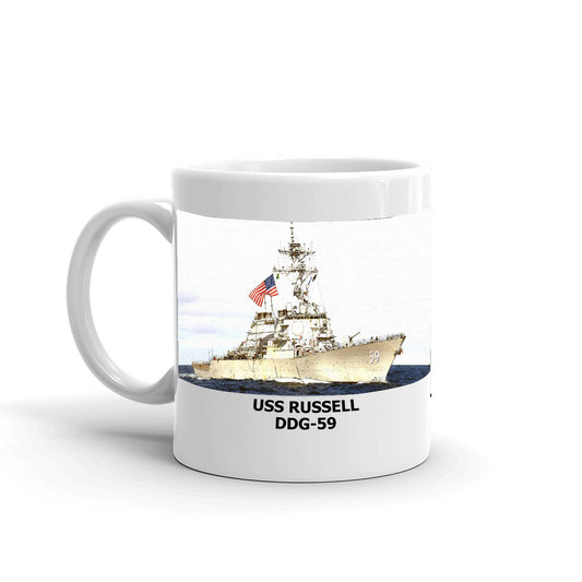 USS Russell DDG-59 Coffee Cup Mug Left Handle