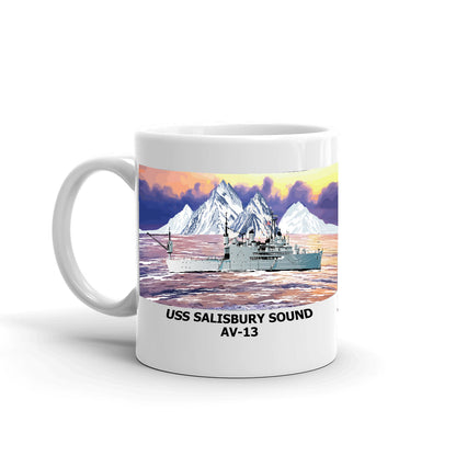 USS Salisbury Sound AV-13 Coffee Cup Mug Left Handle