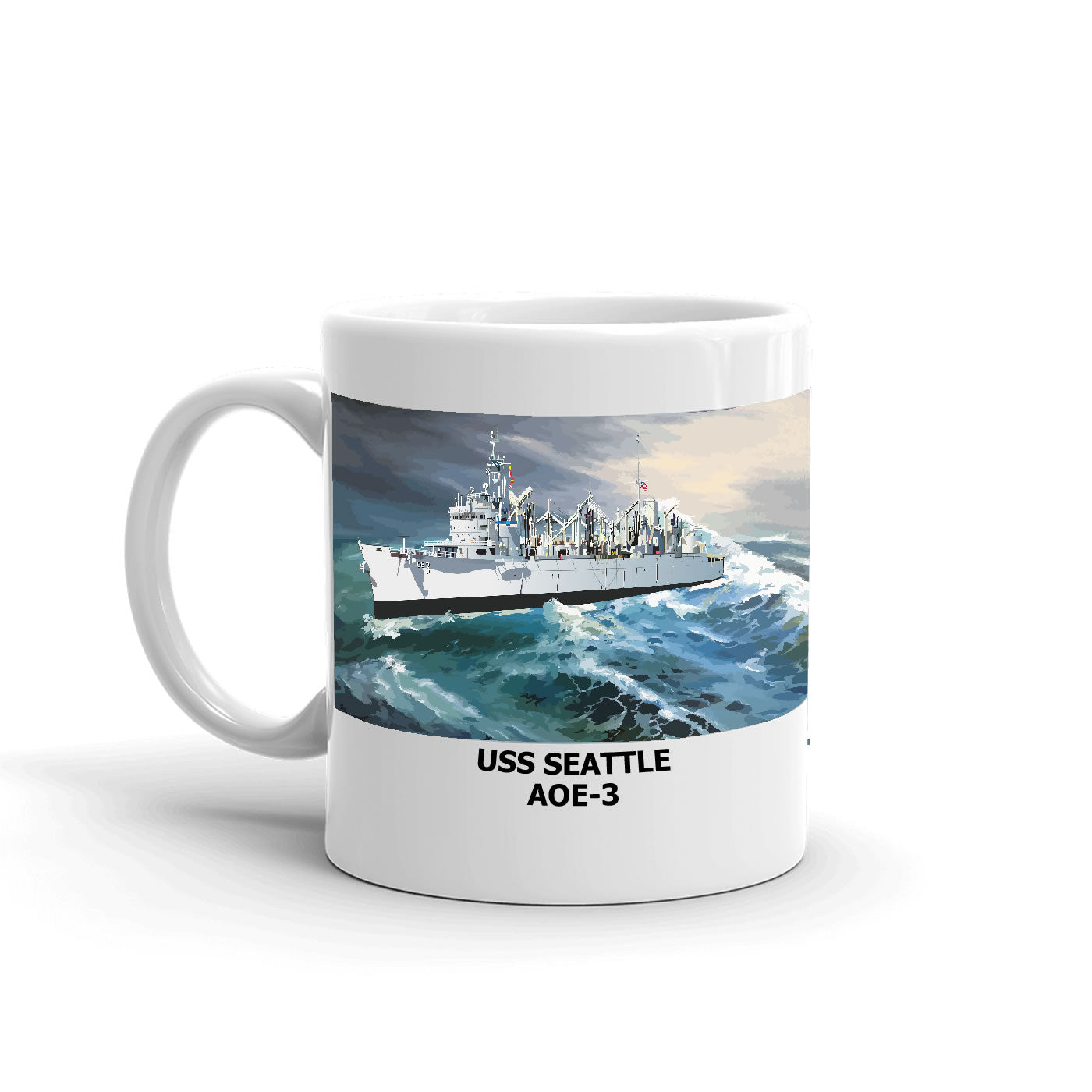 USS Seattle AOE-3 Coffee Cup Mug Left Handle