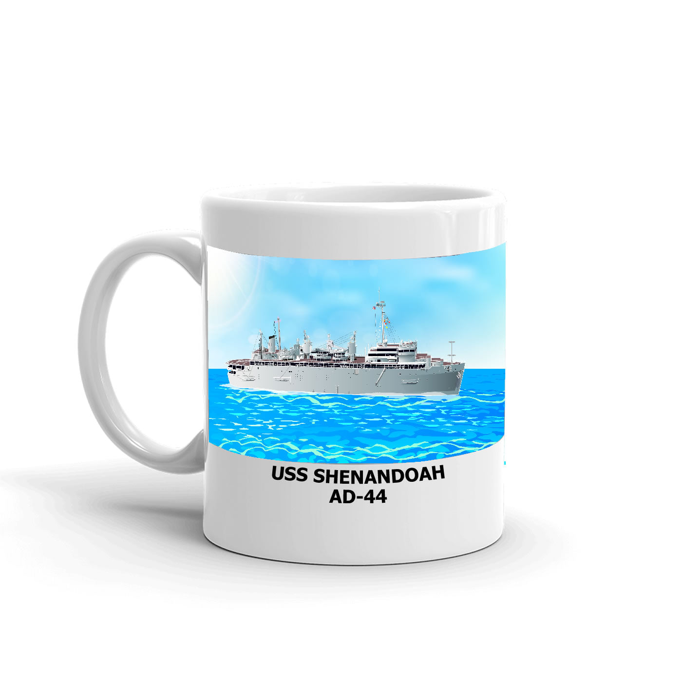 USS Shenandoah AD-44 Coffee Cup Mug Left Handle