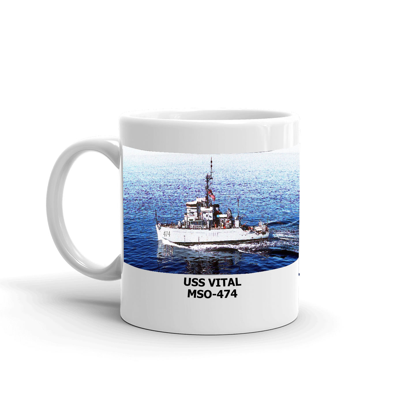 USS Vital MSO-474 Coffee Cup Mug Left Handle