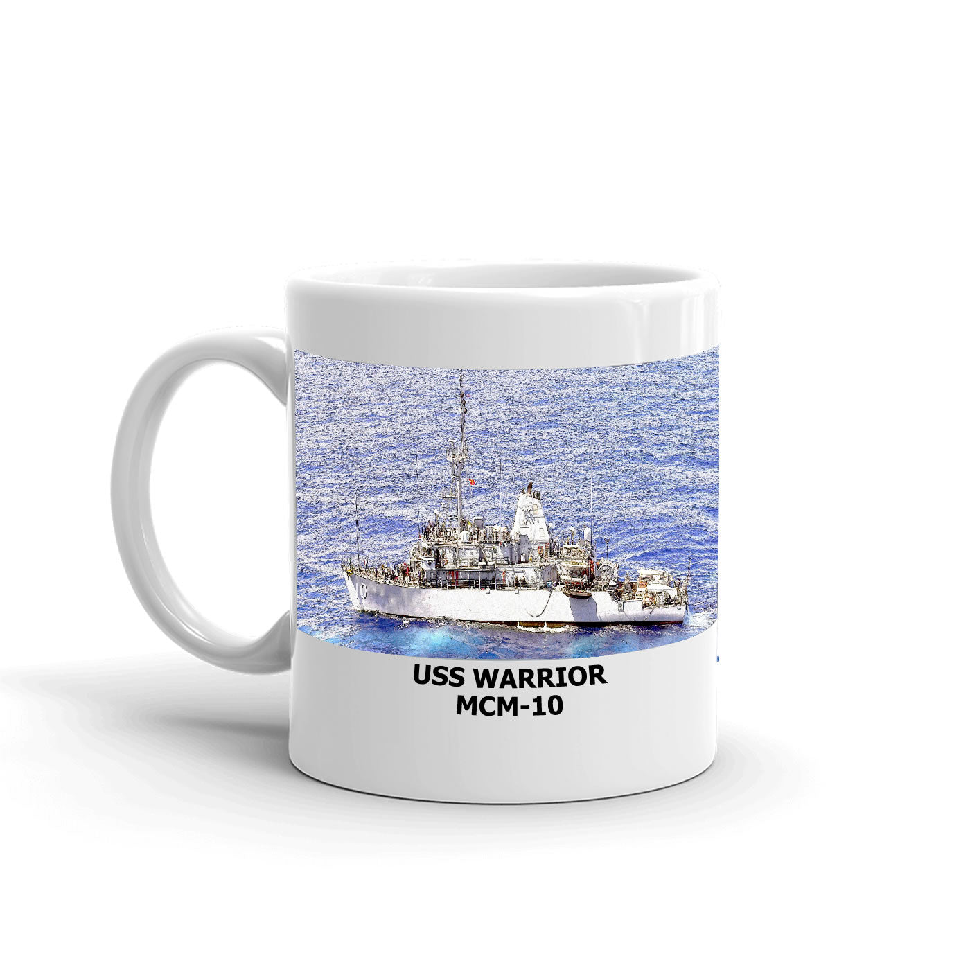 USS Warrior MCM-10 Coffee Cup Mug Left Handle