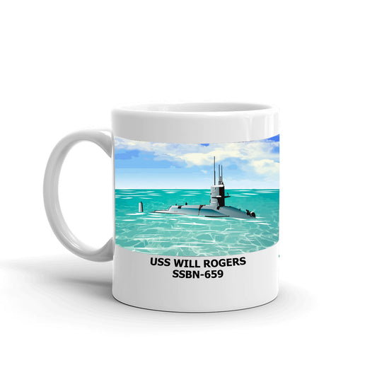 USS Will Rogers SSBN-659 Coffee Cup Mug Left Handle