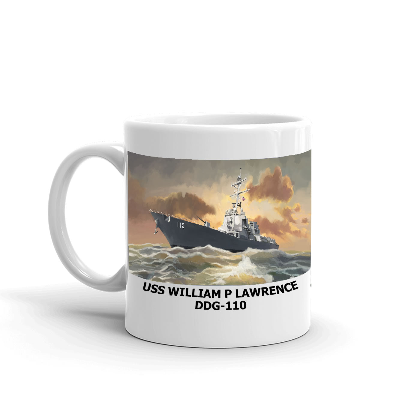 USS William P Lawrence DDG-110 Coffee Cup Mug Left Handle