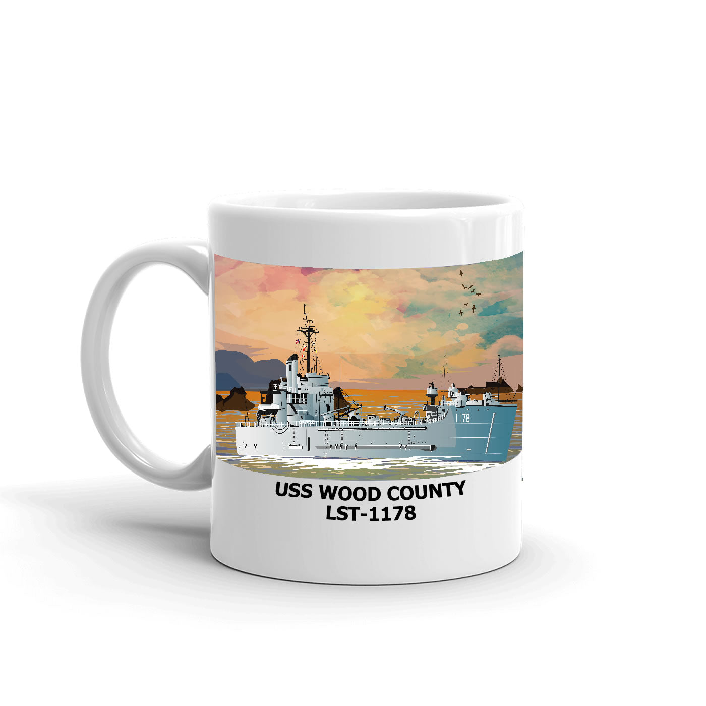 USS Wood County LST-1178 Coffee Cup Mug Left Handle
