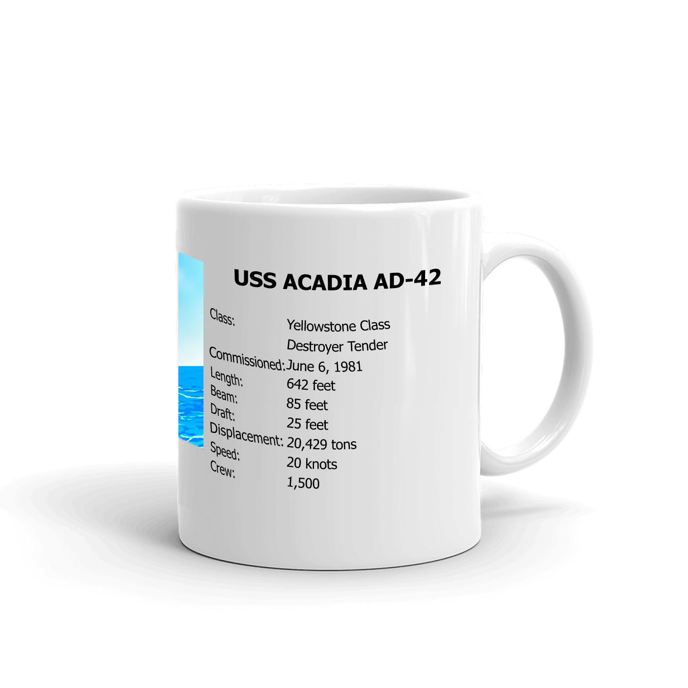 USS Acadia AD-42 Coffee Cup Mug Right Handle