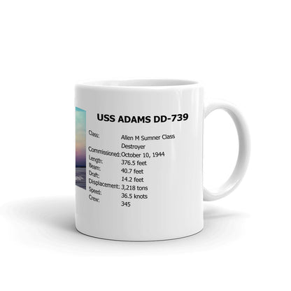 USS Adams DD-739 Coffee Cup Mug Right Handle