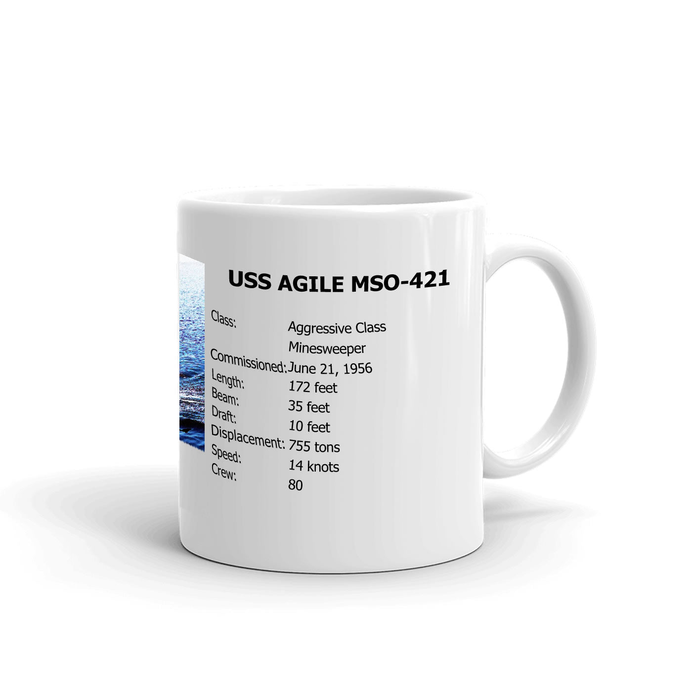 USS Agile MSO-421 Coffee Cup Mug Right Handle