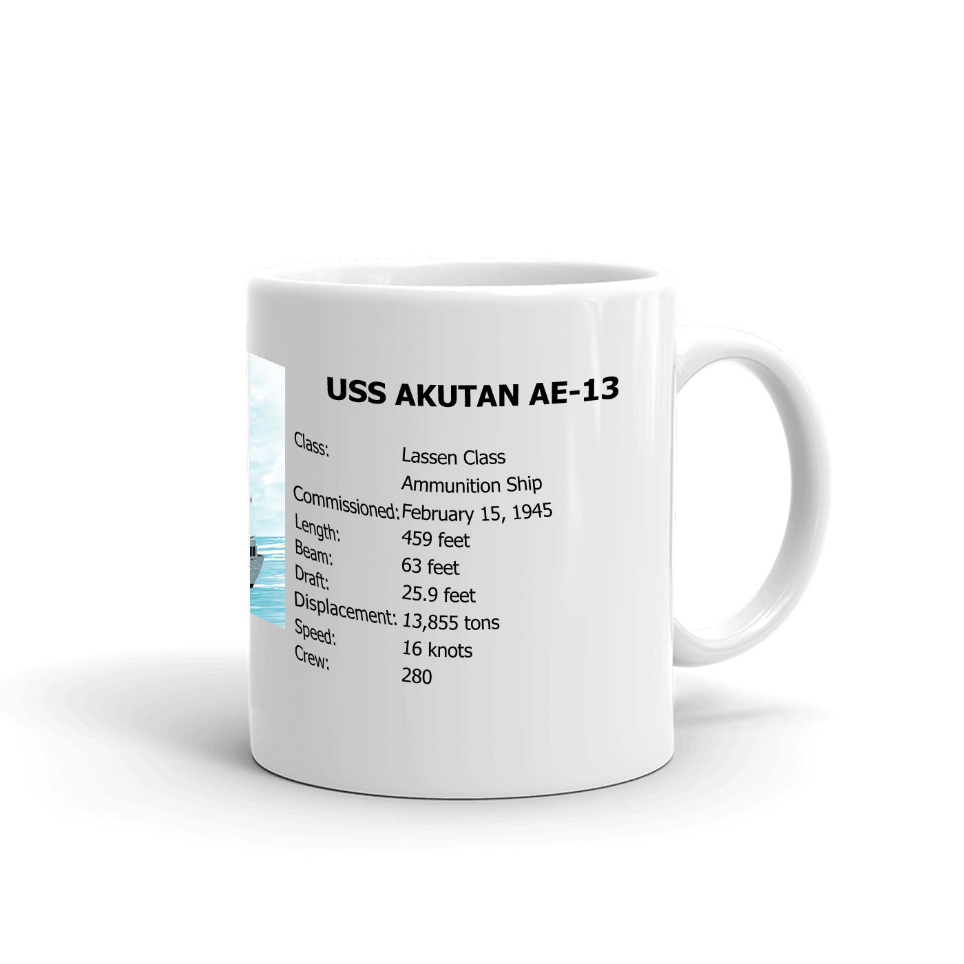 USS Akutan AE-13 Coffee Cup Mug Right Handle